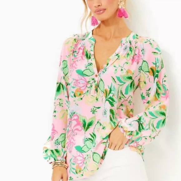 Lilly Pulitzer NWT Size XXL the Elsa silk long Sleeve‎ Blouse - Picture 1 of 16